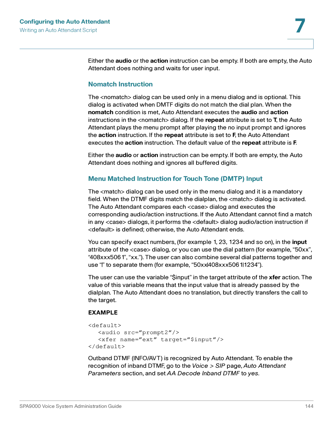 Cisco Systems SPA9000 manual Nomatch Instruction, Menu Matched Instruction for Touch Tone Dmtp Input 