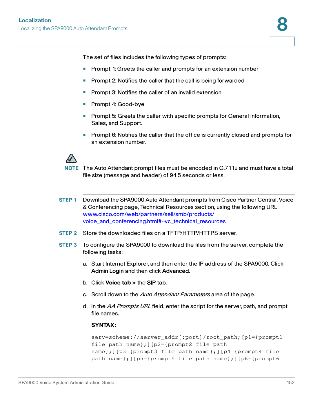 Cisco Systems SPA9000 manual Localization, Click Voice tab the SIP tab 