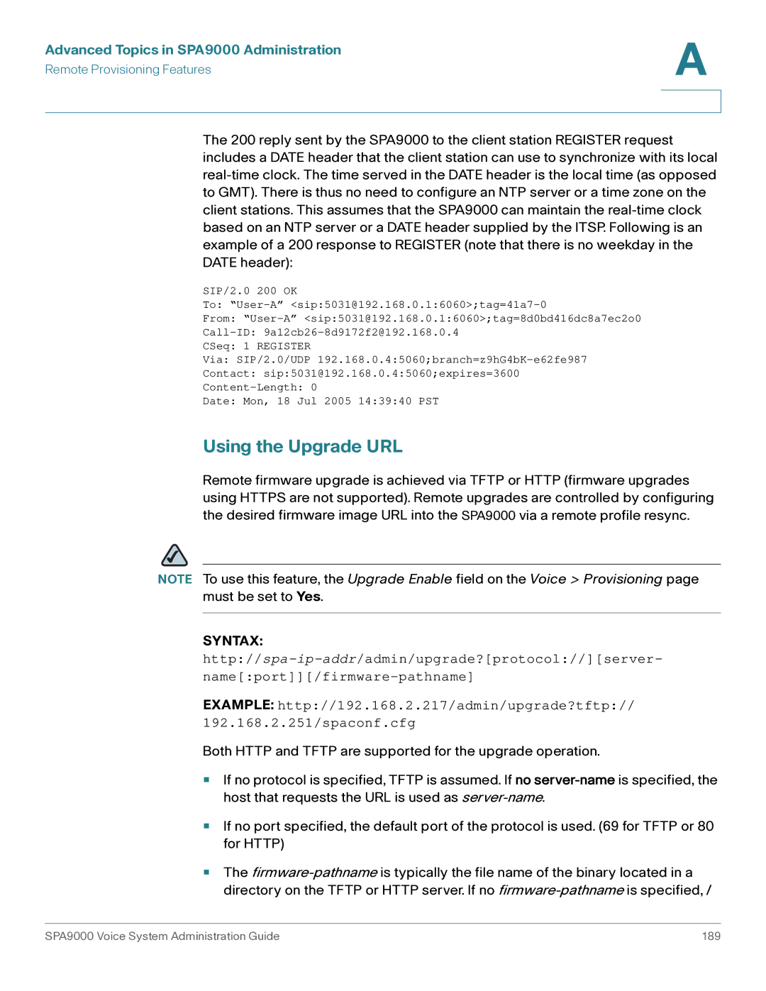 Cisco Systems SPA9000 manual Using the Upgrade URL 