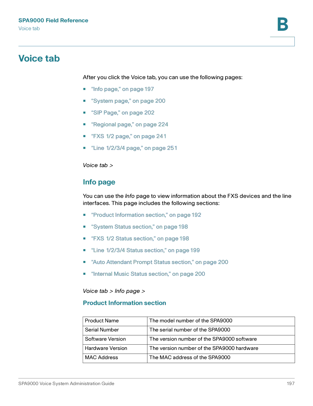 Cisco Systems SPA9000 manual Voice tab, Info 