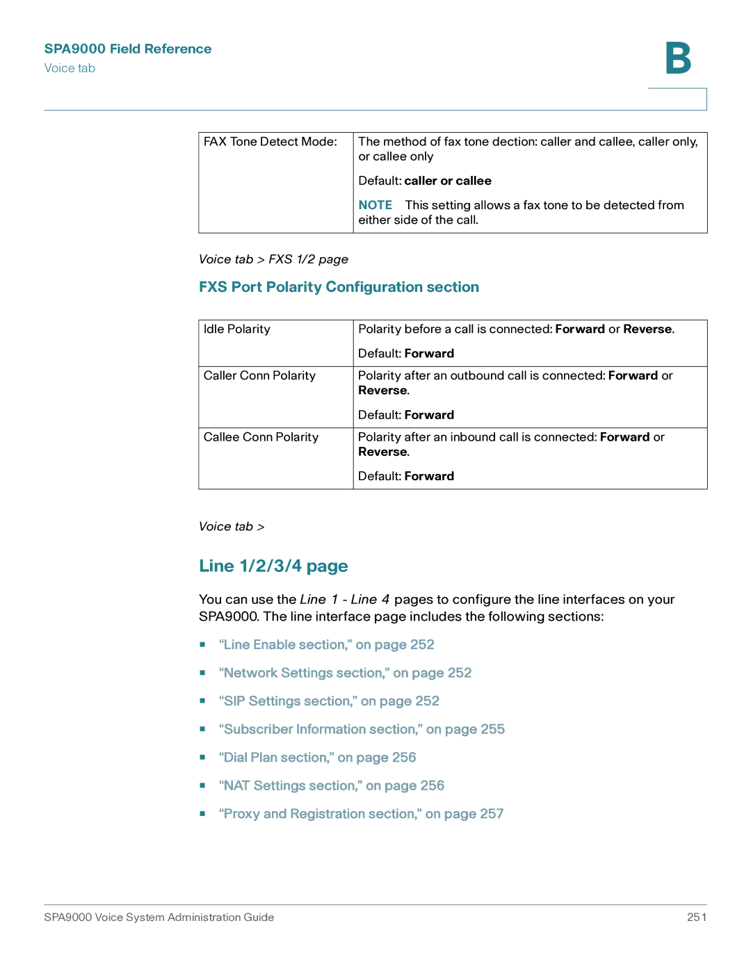 Cisco Systems SPA9000 manual Line 1/2/3/4, FXS Port Polarity Configuration section, Reverse 