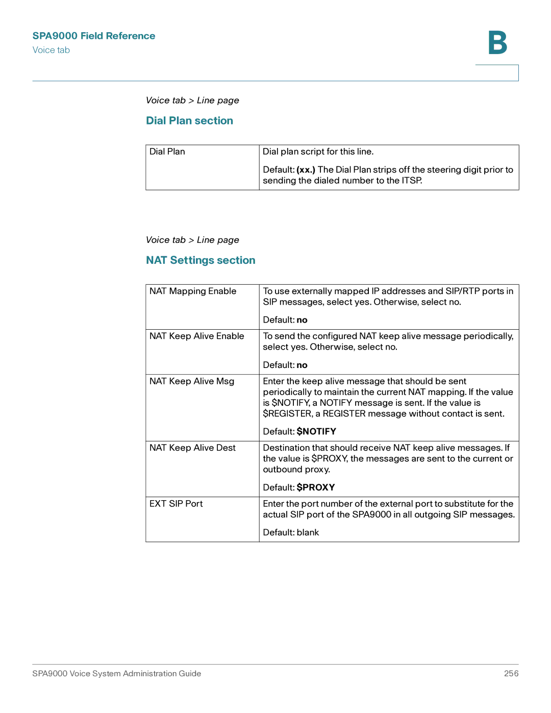 Cisco Systems SPA9000 manual Dial Plan section, NAT Settings section 