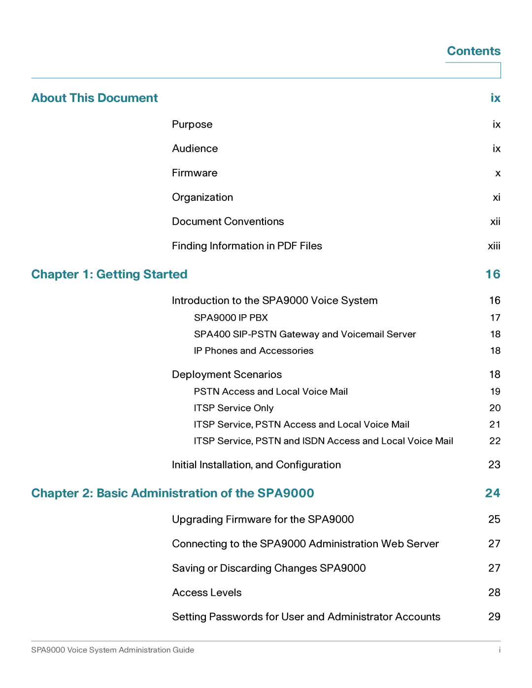 Cisco Systems manual Contents About This Document, Getting Started, Basic Administration of the SPA9000 