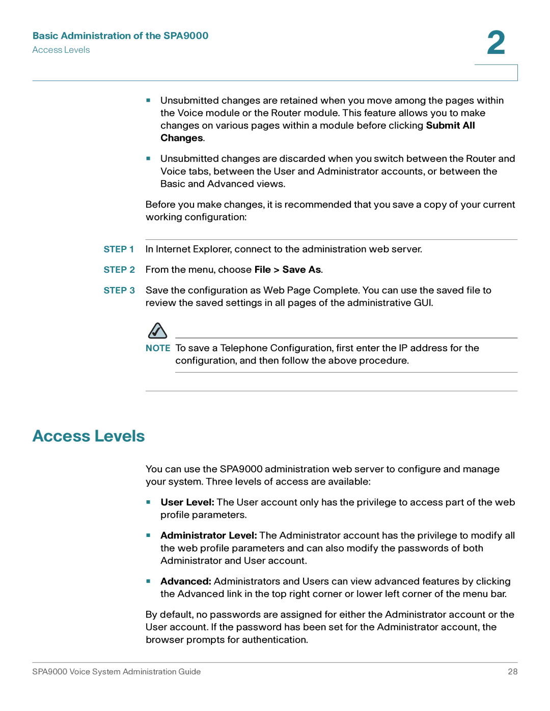 Cisco Systems SPA9000 manual Access Levels 