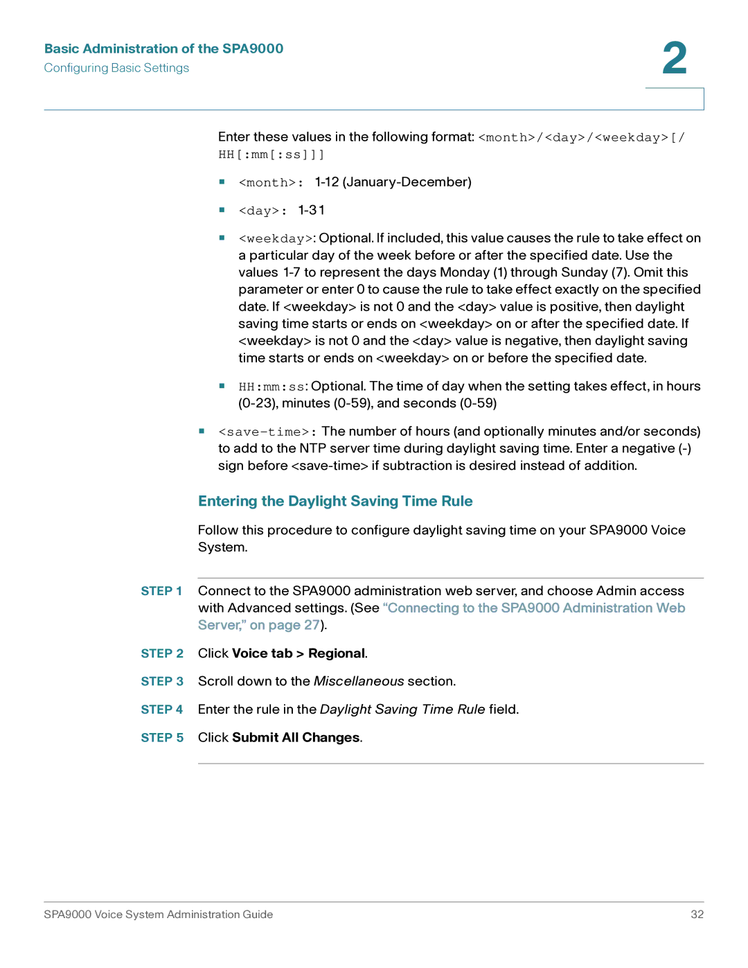 Cisco Systems SPA9000 manual Entering the Daylight Saving Time Rule, HHmmss 