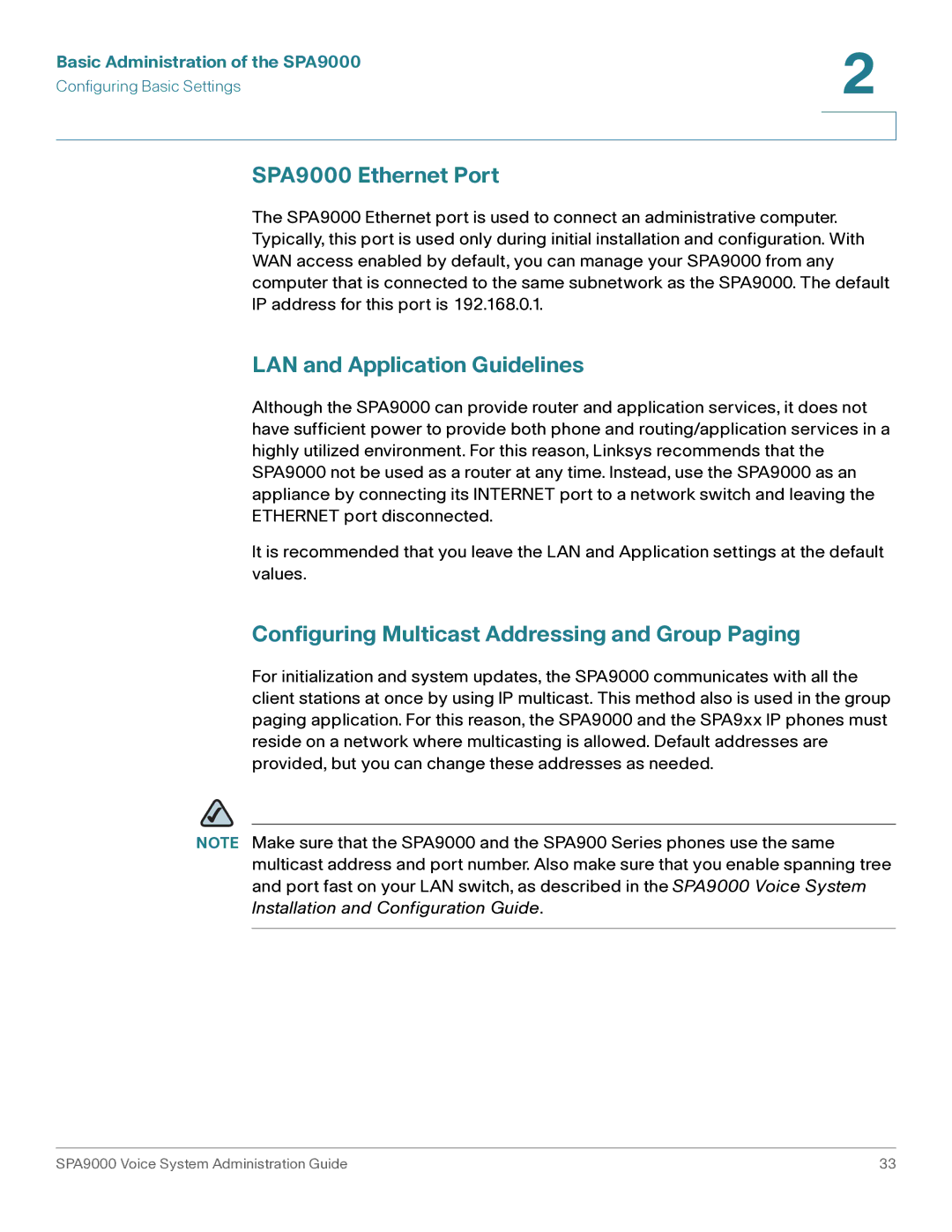 Cisco Systems SPA9000 Ethernet Port, LAN and Application Guidelines, Configuring Multicast Addressing and Group Paging 