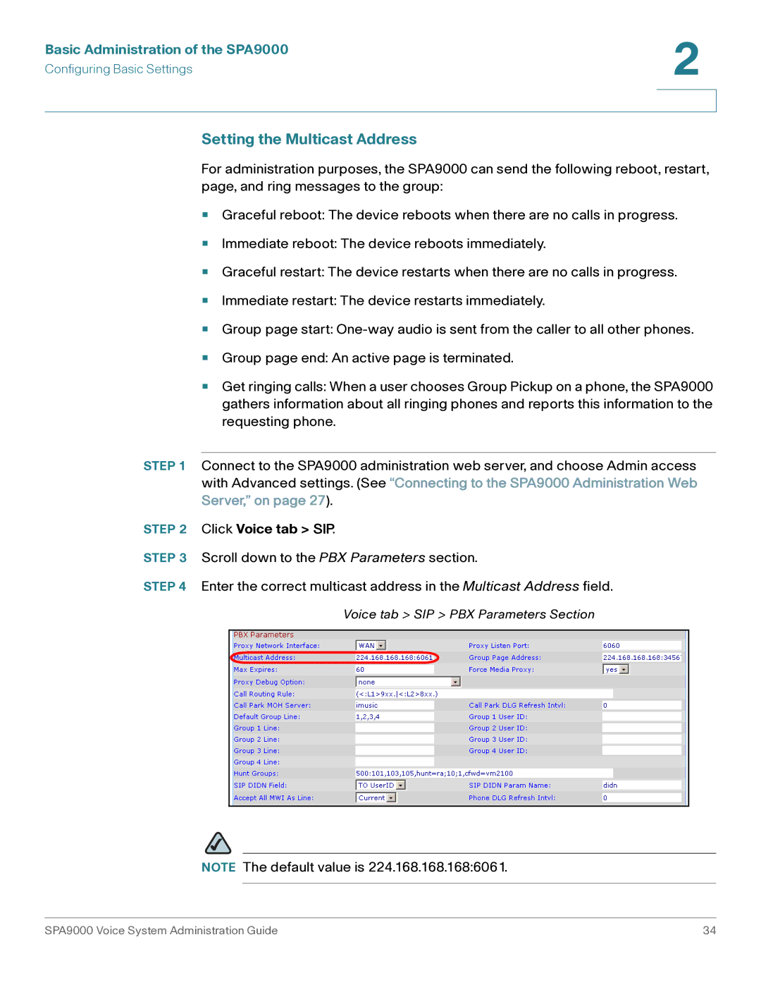 Cisco Systems SPA9000 manual Setting the Multicast Address, Click Voice tab SIP 