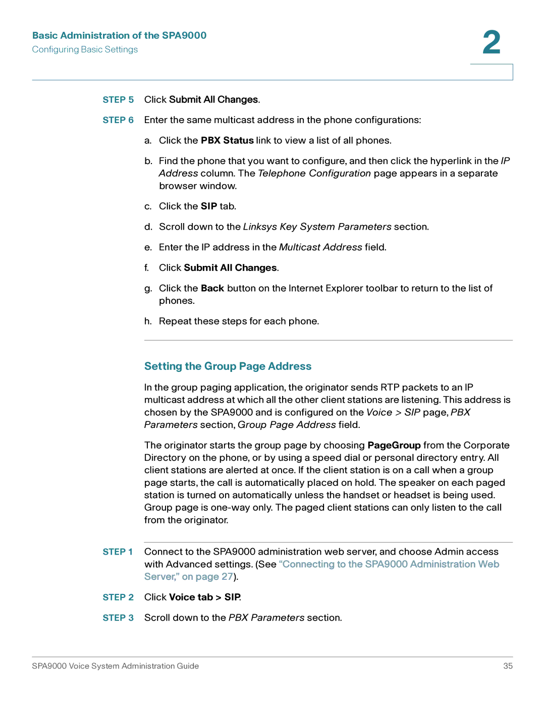 Cisco Systems SPA9000 manual Setting the Group Page Address, Click Submit All Changes 