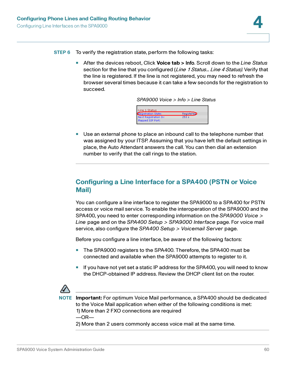 Cisco Systems SPA9000 manual Configuring a Line Interface for a SPA400 Pstn or Voice Mail 