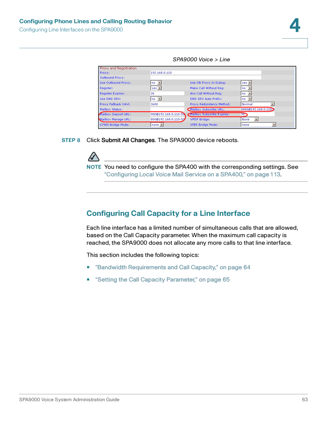 Cisco Systems SPA9000 manual Configuring Call Capacity for a Line Interface 