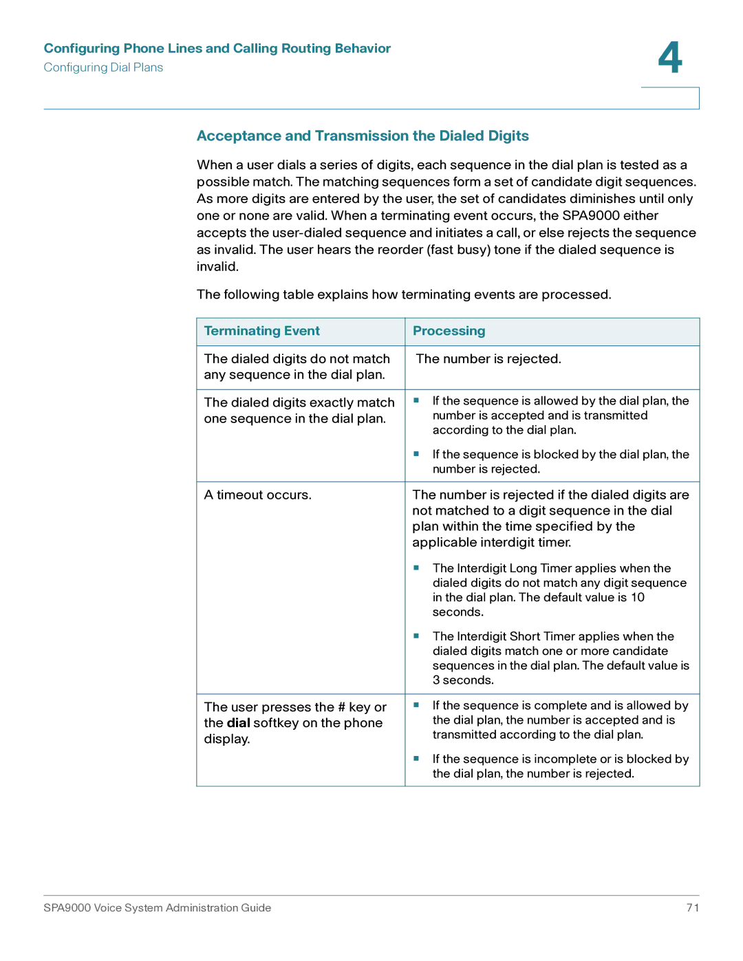 Cisco Systems SPA9000 manual Acceptance and Transmission the Dialed Digits, Terminating Event Processing 