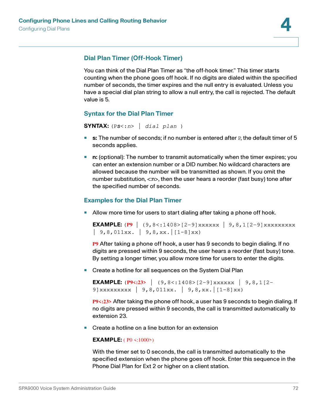 Cisco Systems SPA9000 Dial Plan Timer Off-Hook Timer, Syntax for the Dial Plan Timer, Examples for the Dial Plan Timer 