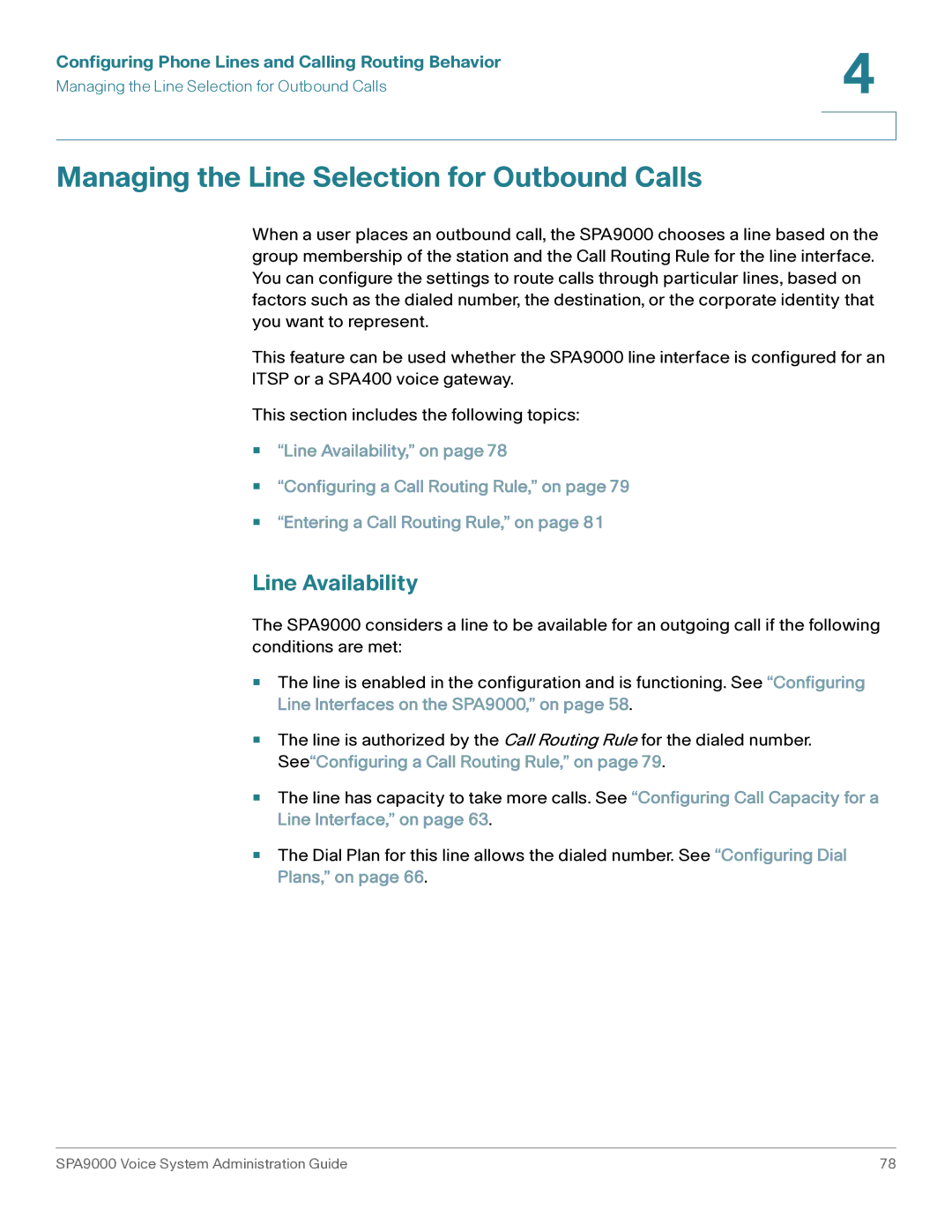 Cisco Systems SPA9000 manual Managing the Line Selection for Outbound Calls, Line Availability 