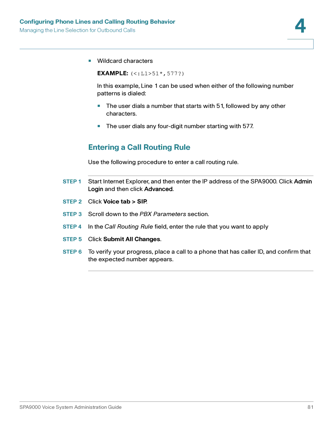 Cisco Systems SPA9000 manual Entering a Call Routing Rule, Click Voice tab SIP 