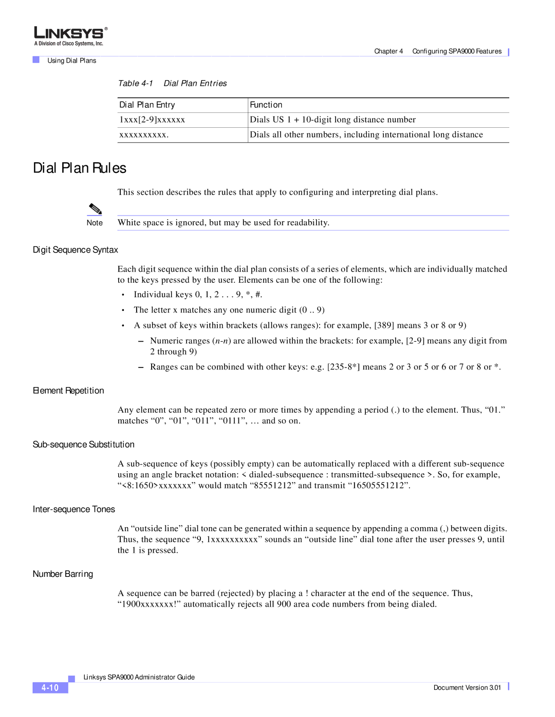 Cisco Systems SPA9000 manual Dial Plan Rules, Digit Sequence Syntax 