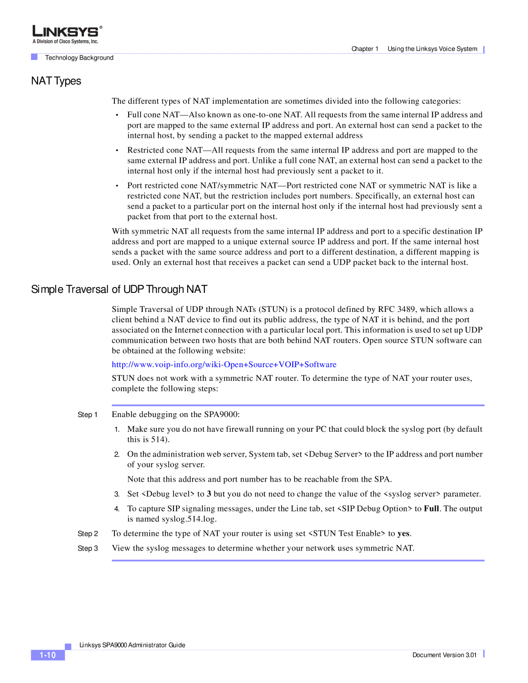 Cisco Systems SPA9000 manual NAT Types, Simple Traversal of UDP Through NAT 