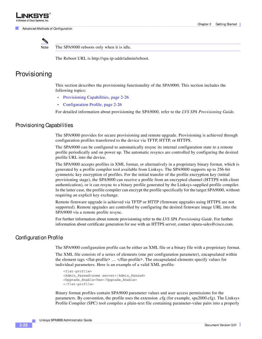 Cisco Systems SPA9000 manual Provisioning Capabilities, Configuration Profile 