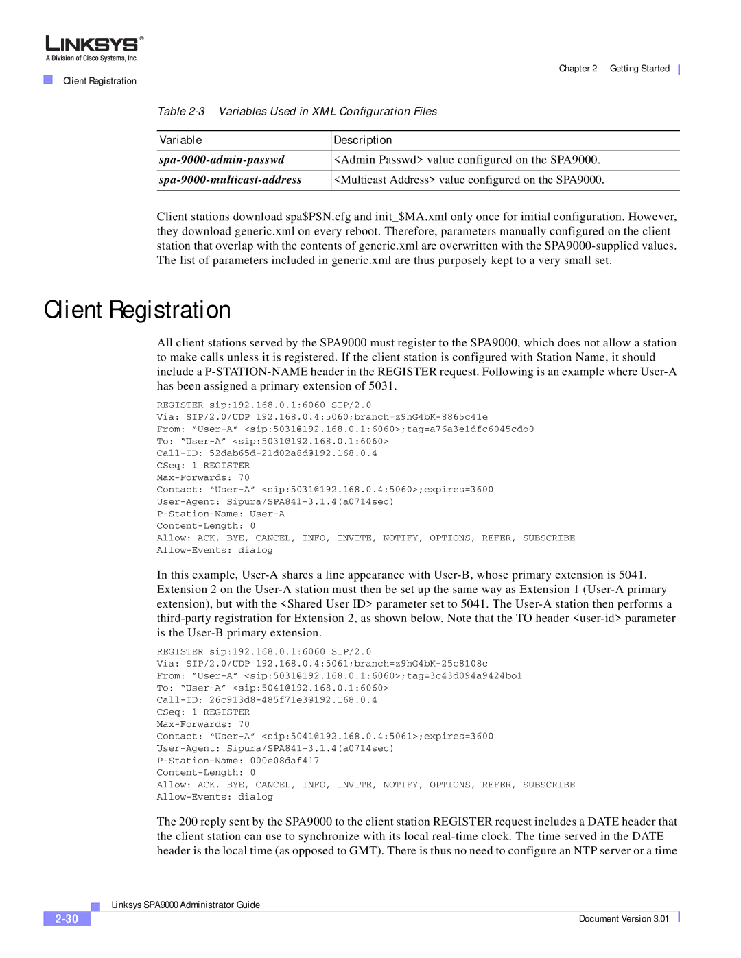 Cisco Systems SPA9000 manual Client Registration, Spa-9000-multicast-address 