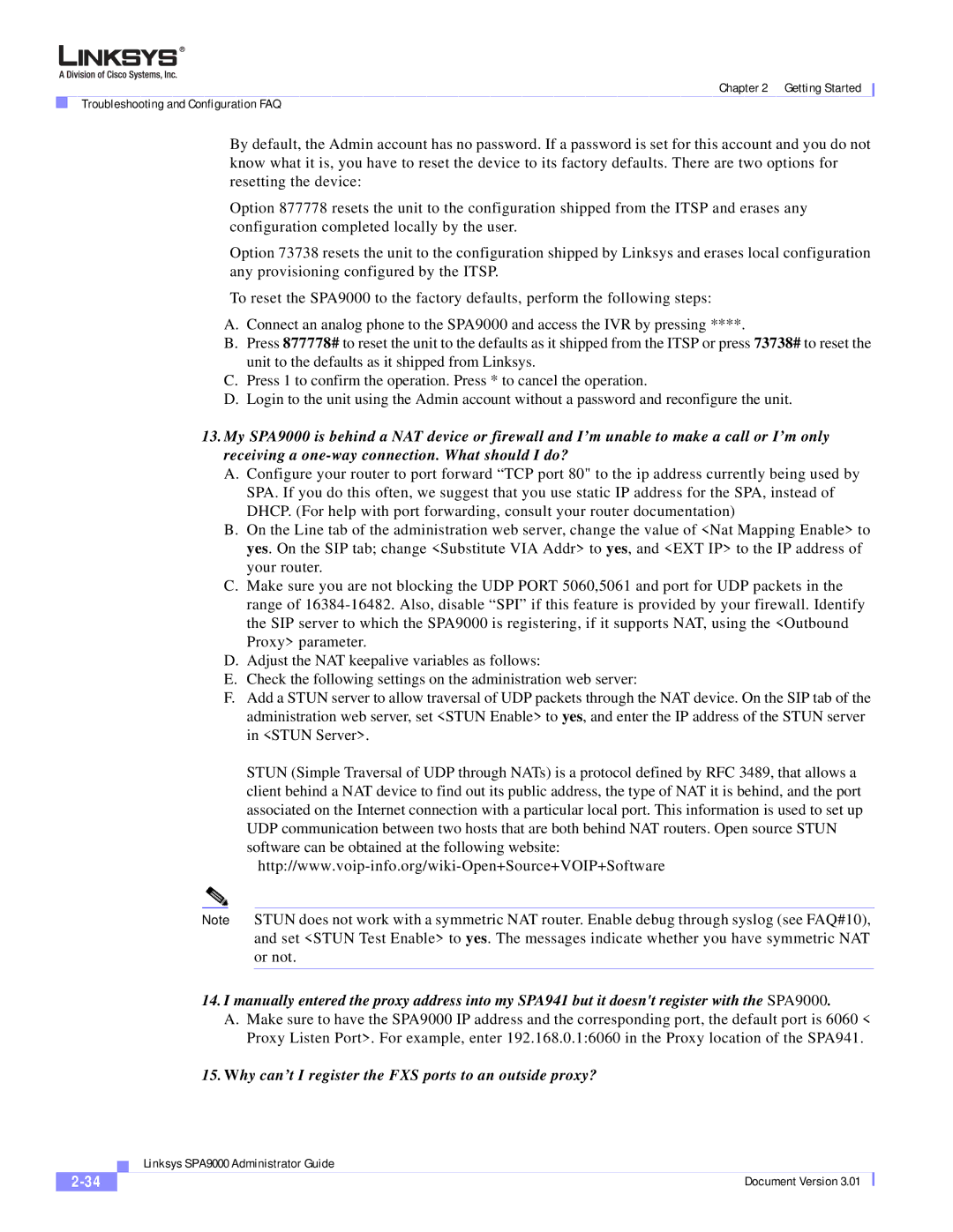 Cisco Systems SPA9000 manual Why can’t I register the FXS ports to an outside proxy? 