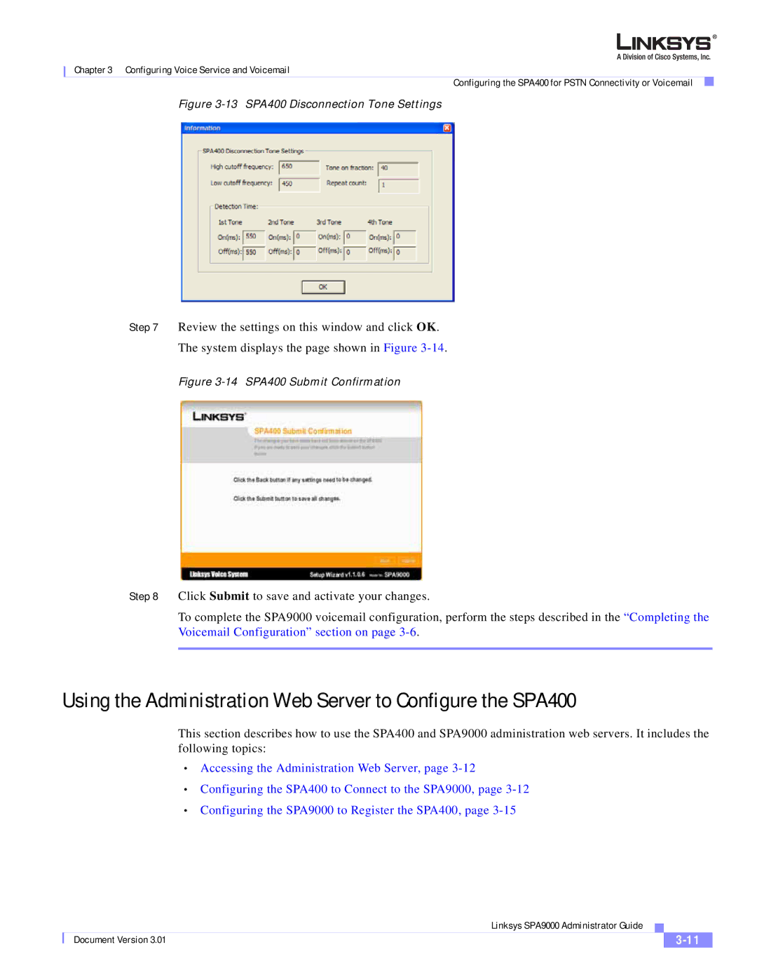 Cisco Systems SPA9000 Using the Administration Web Server to Configure the SPA400, 13 SPA400 Disconnection Tone Settings 