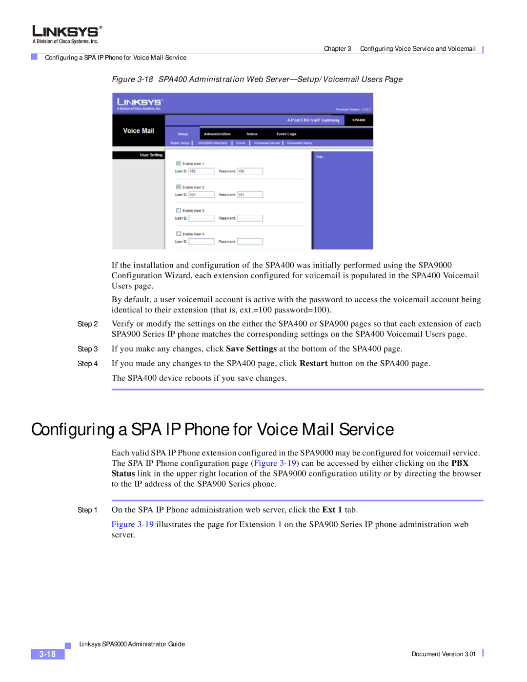 Cisco Systems SPA9000 manual Configuring a SPA IP Phone for Voice Mail Service 