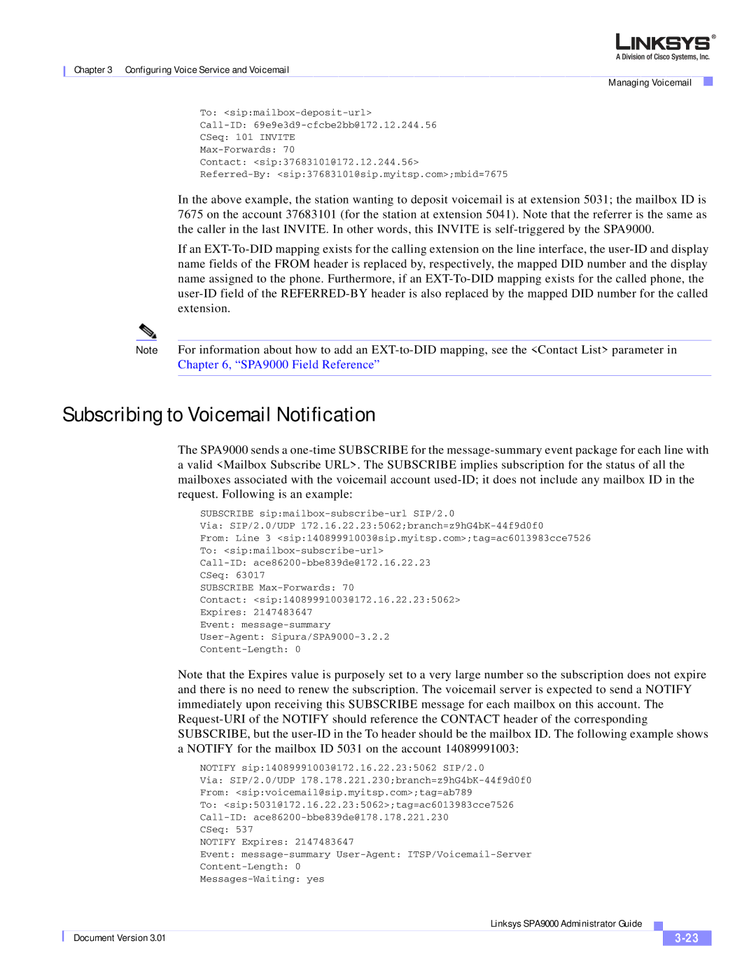 Cisco Systems SPA9000 manual Subscribing to Voicemail Notification 