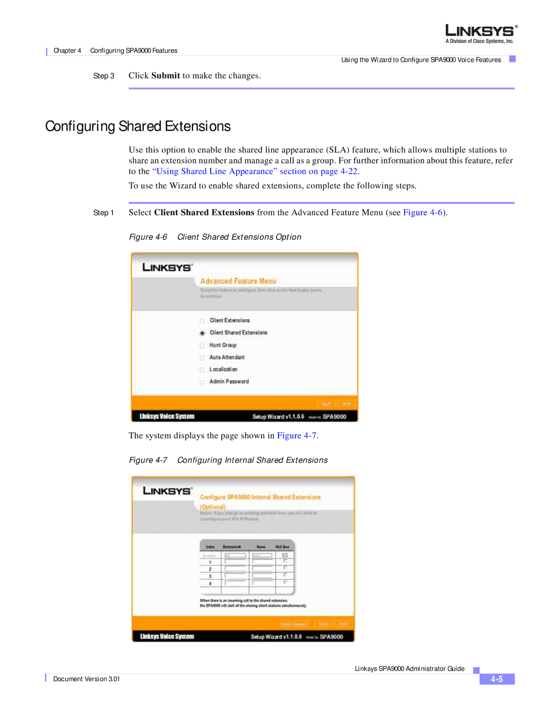 Cisco Systems SPA9000 manual Configuring Shared Extensions, Client Shared Extensions Option 