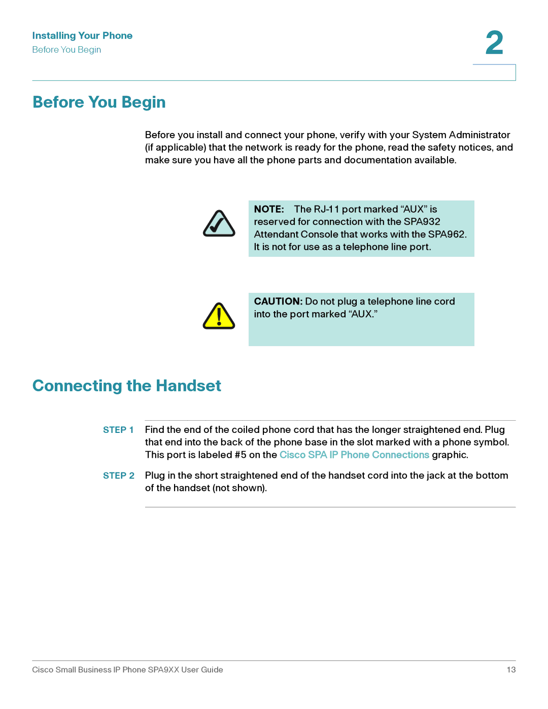 Cisco Systems SPA94X, SPA962, SPA92X manual Before You Begin, Connecting the Handset 