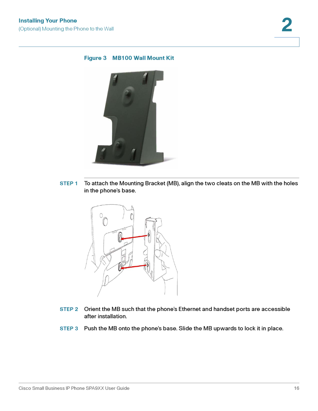 Cisco Systems SPA94X, SPA962, SPA92X manual MB100 Wall Mount Kit 