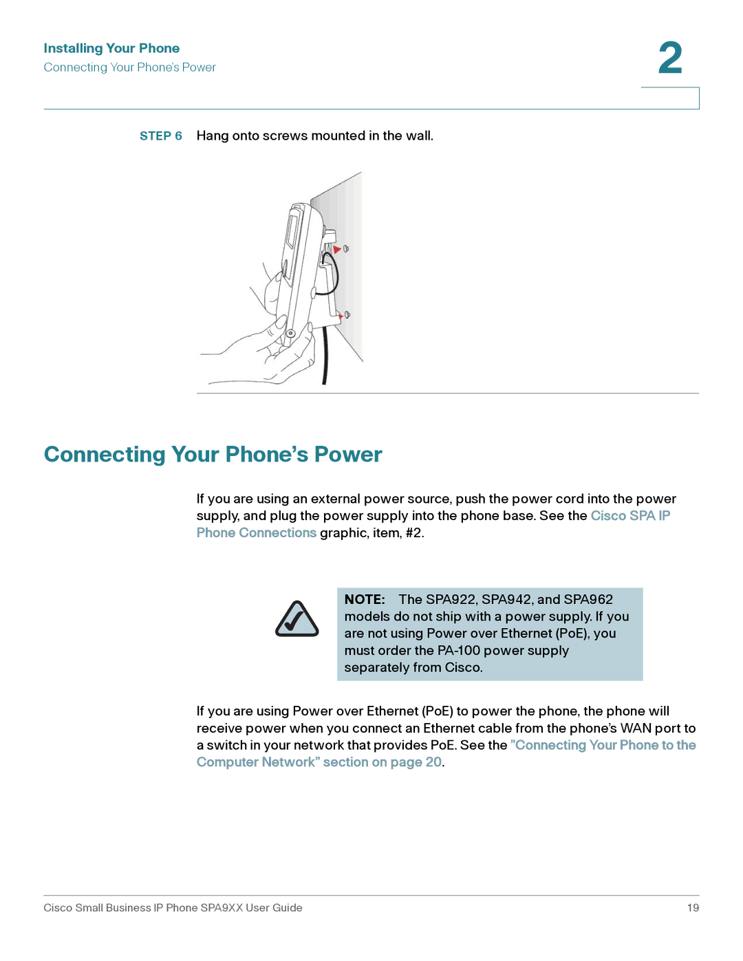 Cisco Systems SPA94X, SPA962, SPA92X manual Connecting Your Phone’s Power 