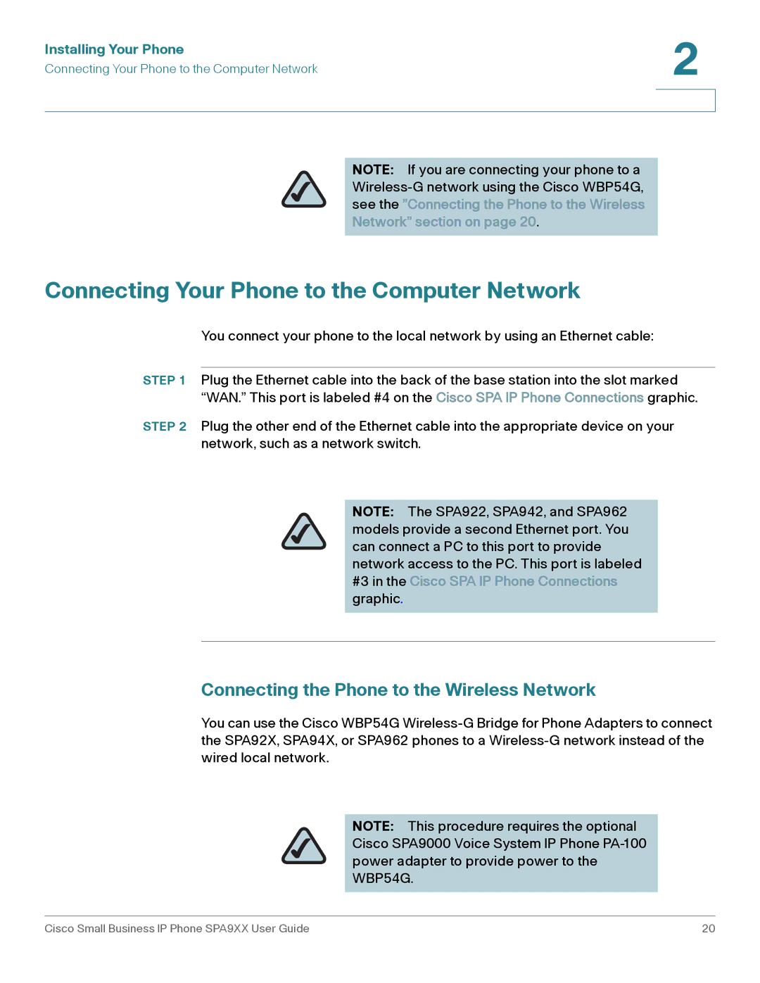 Cisco Systems SPA962, SPA92X Connecting Your Phone to the Computer Network, Connecting the Phone to the Wireless Network 