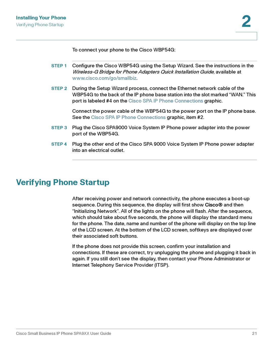 Cisco Systems SPA92X, SPA962, SPA94X manual Verifying Phone Startup 