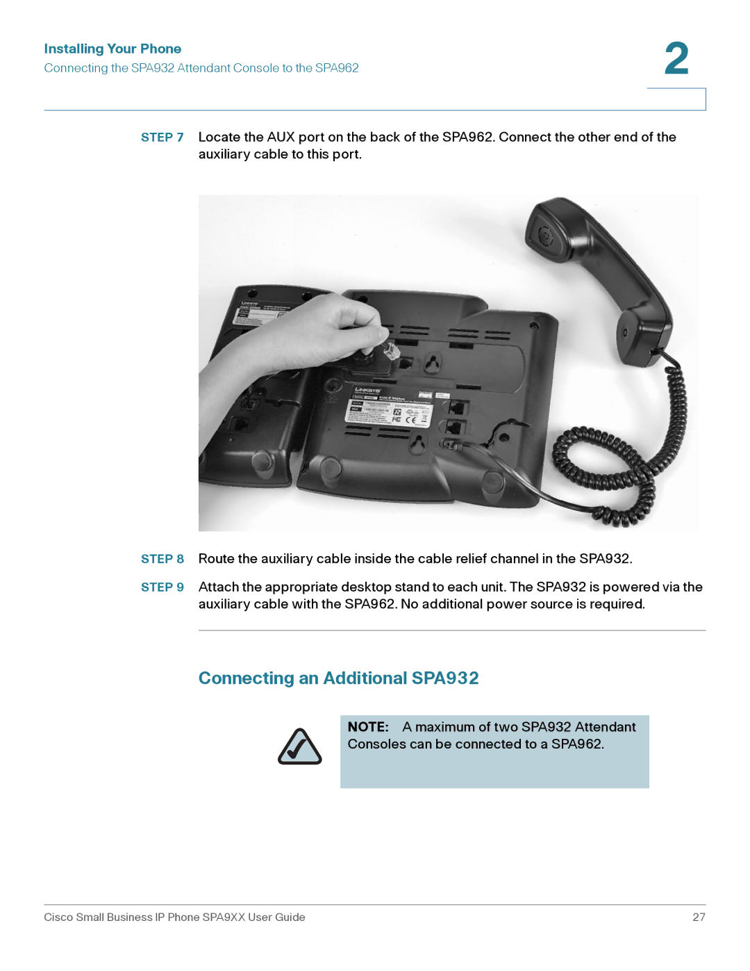 Cisco Systems SPA92X, SPA962, SPA94X manual Connecting an Additional SPA932 