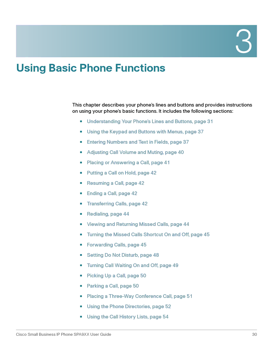 Cisco Systems SPA92X, SPA962, SPA94X manual Using Basic Phone Functions 