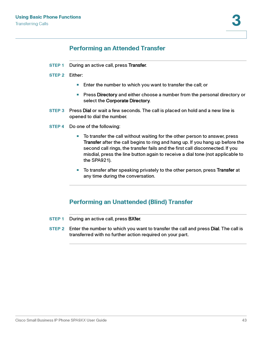 Cisco Systems SPA94X, SPA962, SPA92X manual Performing an Attended Transfer, Performing an Unattended Blind Transfer 