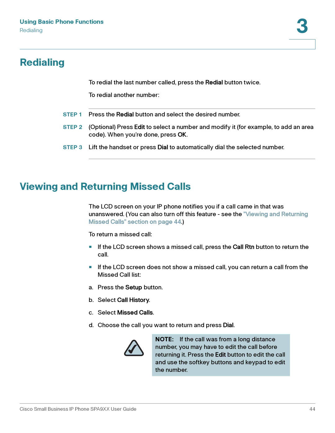 Cisco Systems SPA962, SPA92X, SPA94X Redialing, Viewing and Returning Missed Calls, Select Call History Select Missed Calls 