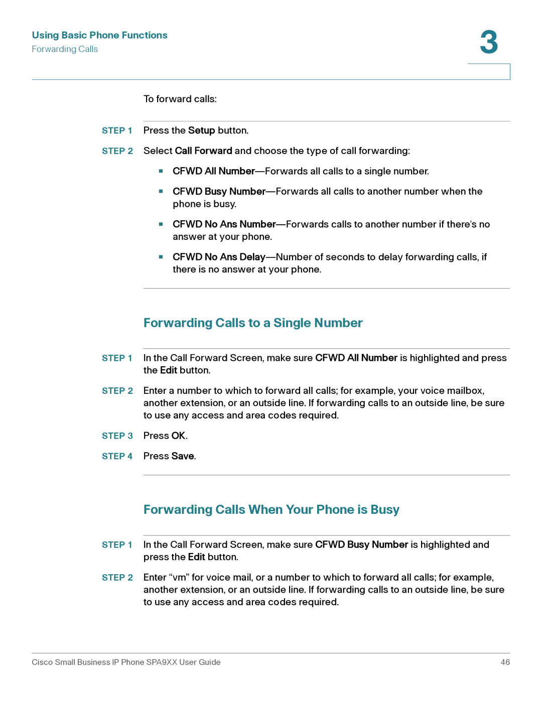 Cisco Systems SPA94X, SPA962, SPA92X manual Forwarding Calls to a Single Number, Forwarding Calls When Your Phone is Busy 