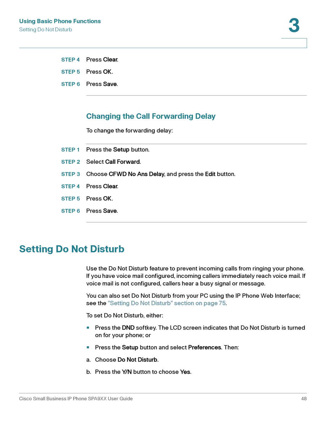 Cisco Systems SPA92X, SPA962, SPA94X manual Setting Do Not Disturb, Changing the Call Forwarding Delay, Choose Do Not Disturb 