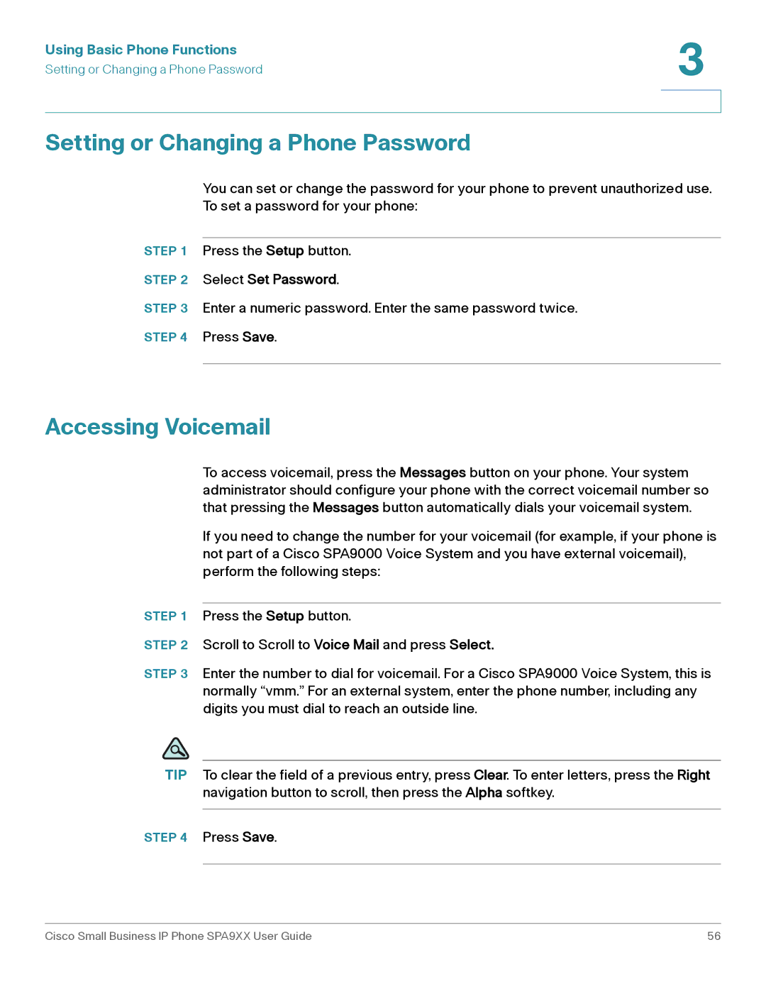 Cisco Systems SPA962, SPA92X, SPA94X manual Setting or Changing a Phone Password, Accessing Voicemail, Select Set Password 