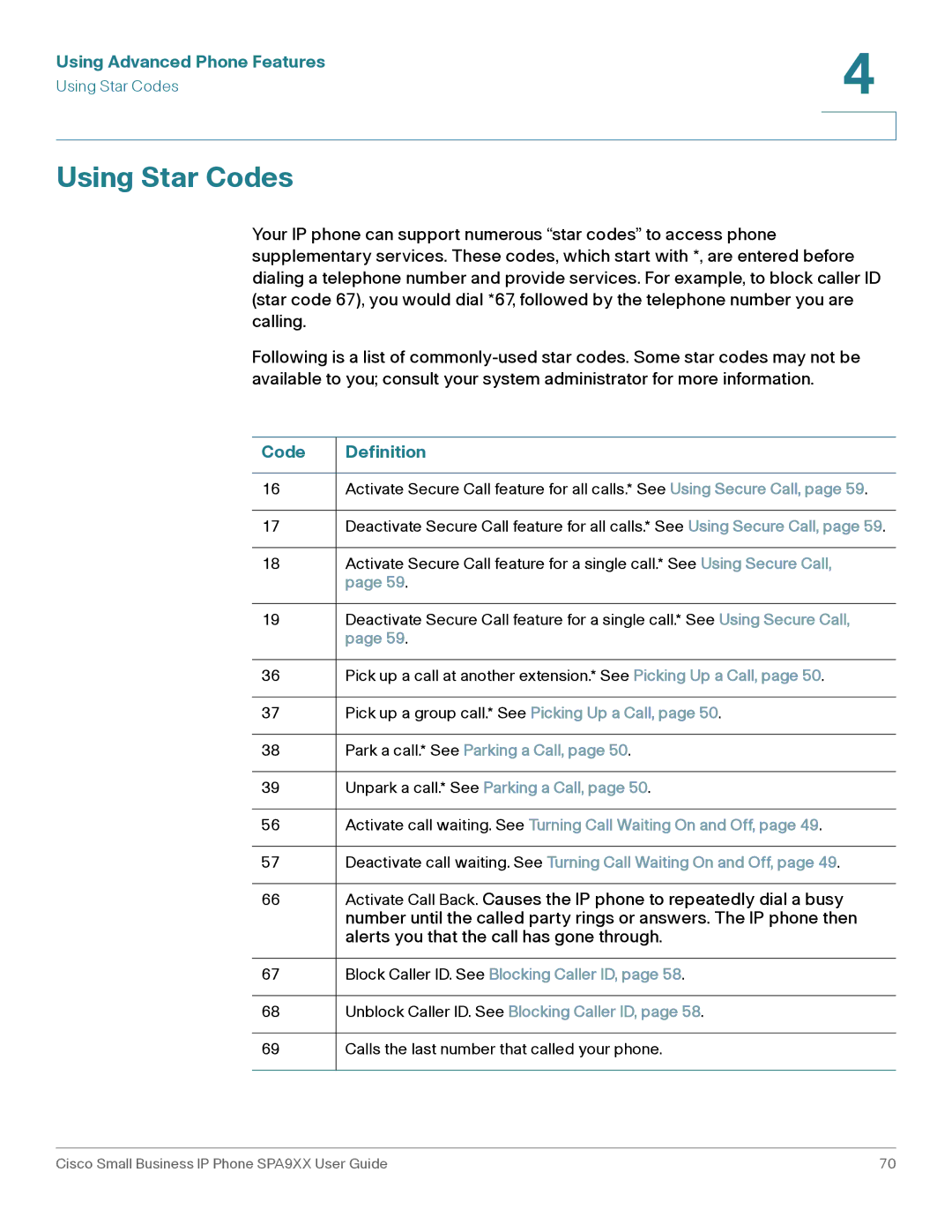 Cisco Systems SPA94X, SPA962, SPA92X manual Using Star Codes, Code Definition 