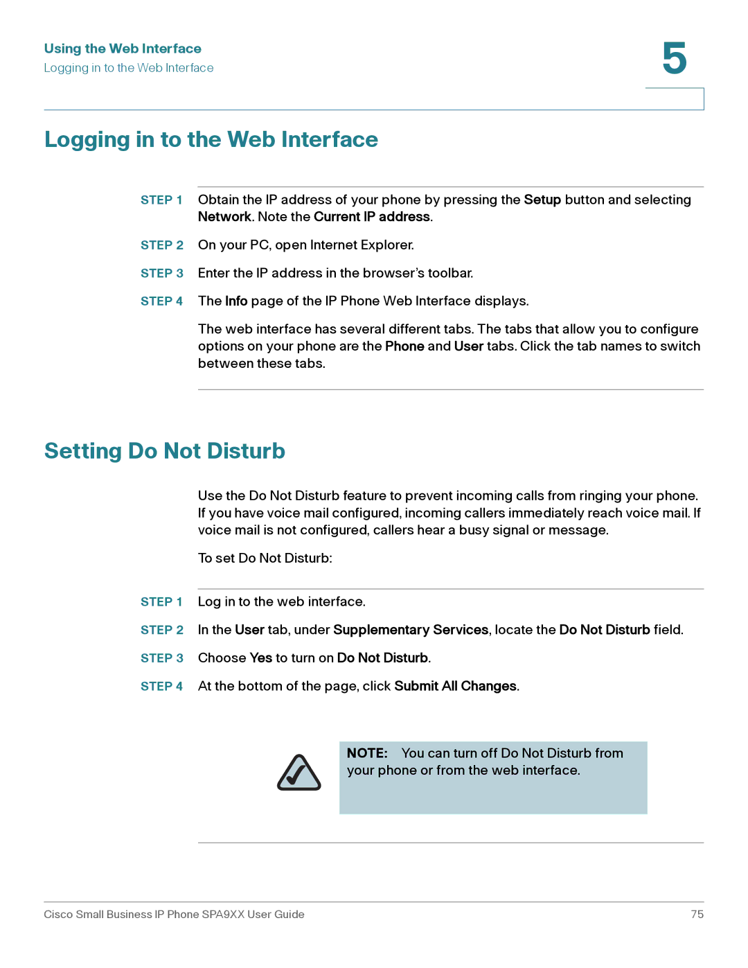 Cisco Systems SPA92X, SPA962, SPA94X manual Logging in to the Web Interface, Setting Do Not Disturb 