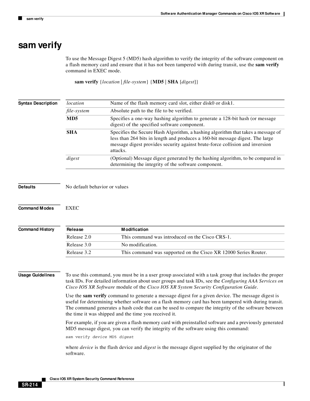 Cisco Systems SR-207 manual Sam verify, SR-214 