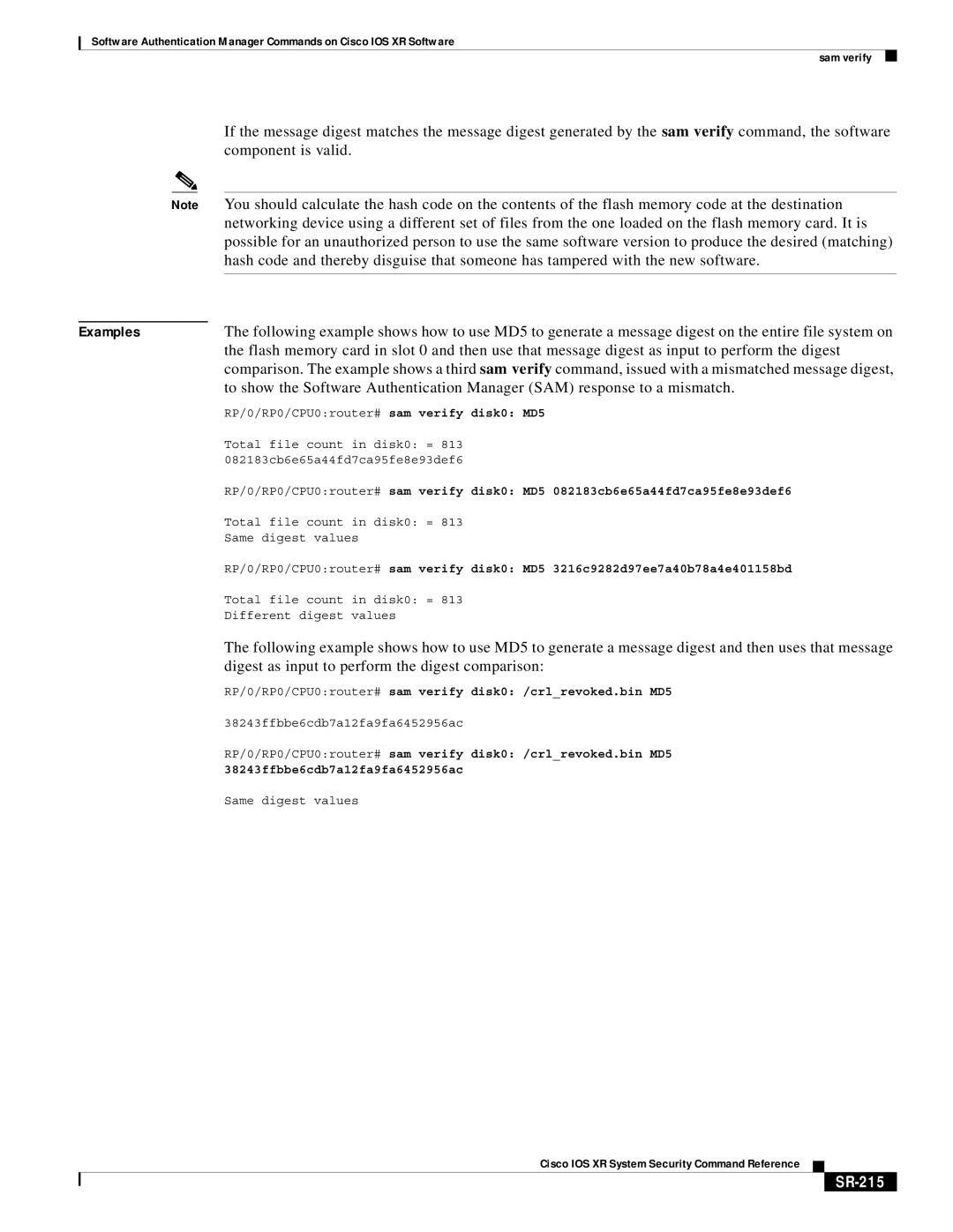 Cisco Systems SR-207 manual Component is valid, Digest as input to perform the digest comparison, SR-215 