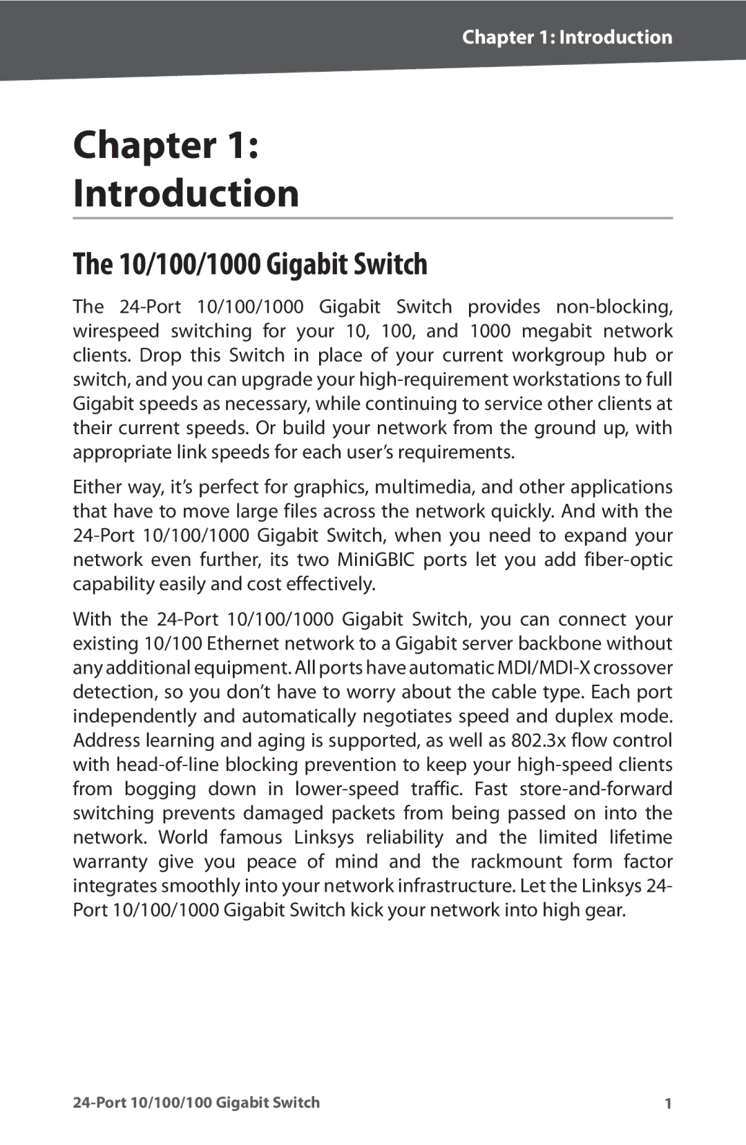 Cisco Systems SR2024 manual Chapter Introduction, 10/100/1000 Gigabit Switch 