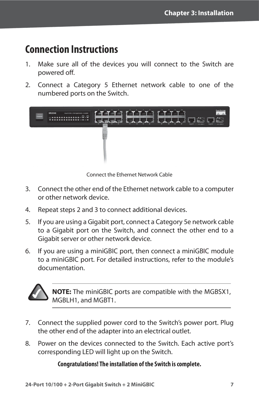 Cisco Systems SR224G manual Connection Instructions 