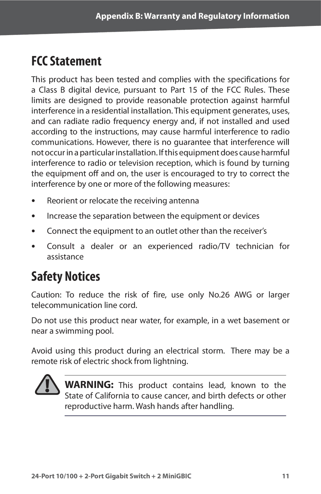 Cisco Systems SR224G manual FCC Statement, Safety Notices 