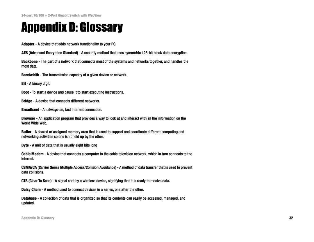 Cisco Systems SRW224 manual Appendix D Glossary 