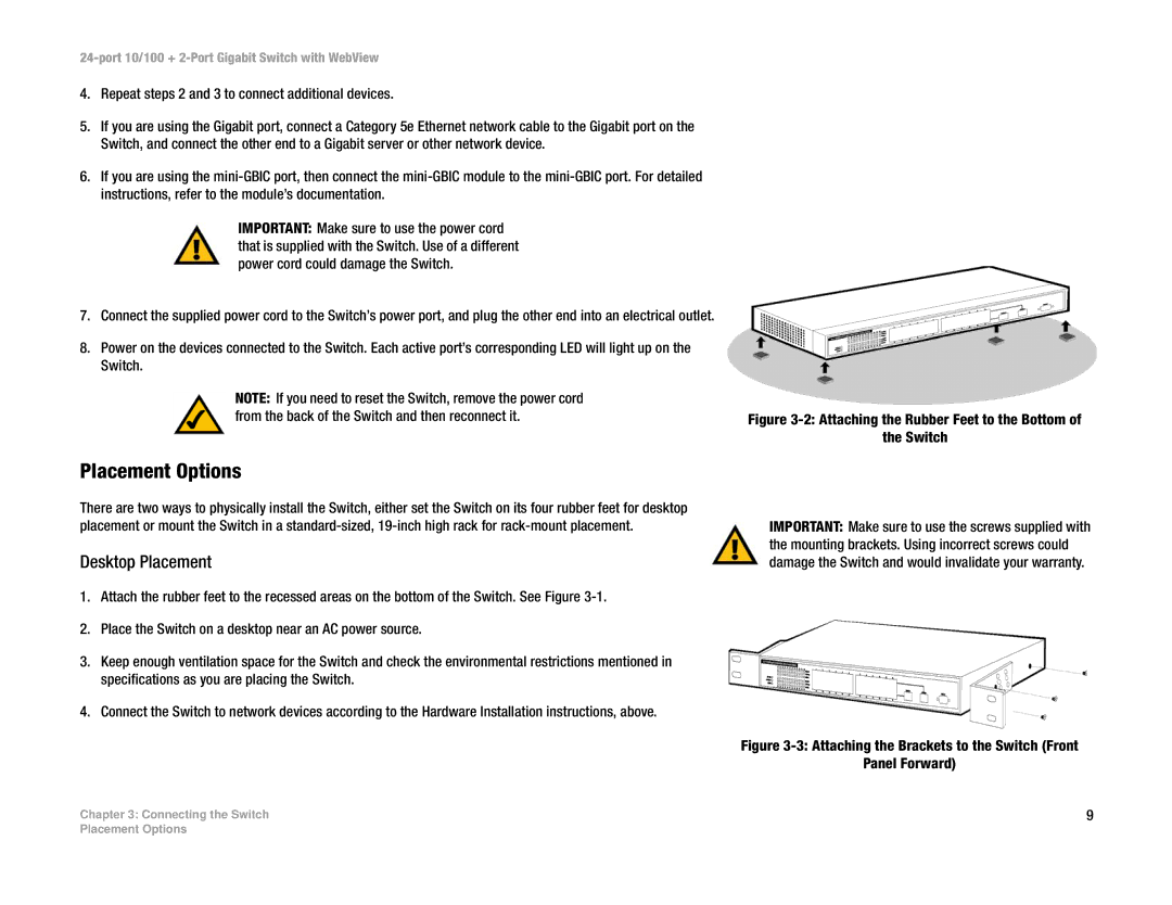 Cisco Systems SRW224 manual Placement Options, Desktop Placement 