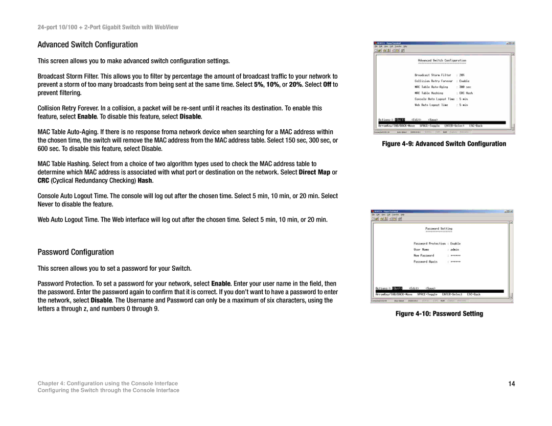 Cisco Systems SRW224 manual Advanced Switch Configuration, Password Configuration 