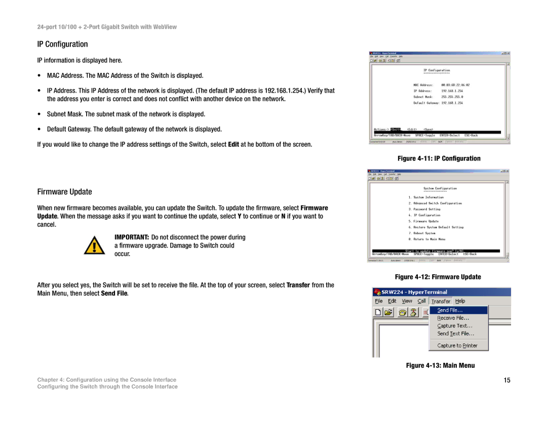 Cisco Systems SRW224 manual IP Configuration, Firmware Update 